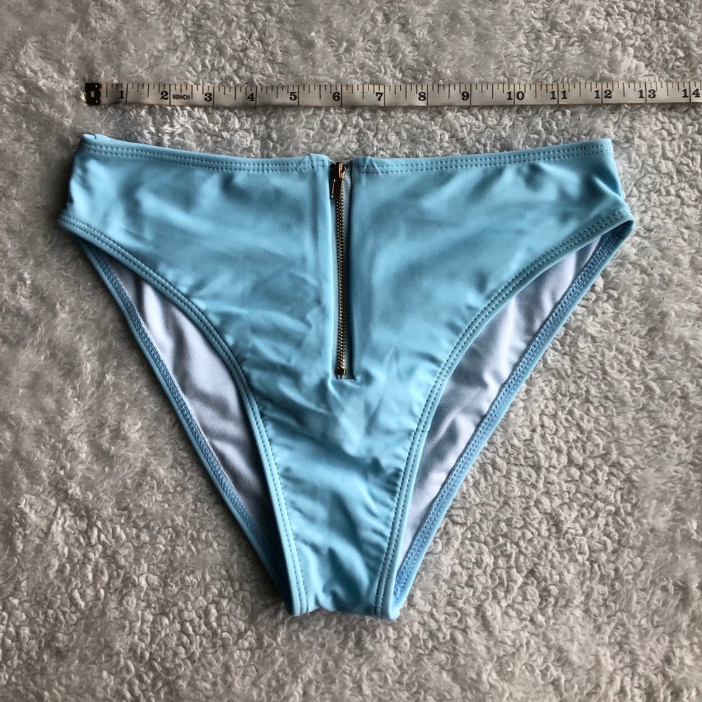 Blue Zipper High Cut Bikini Bottoms